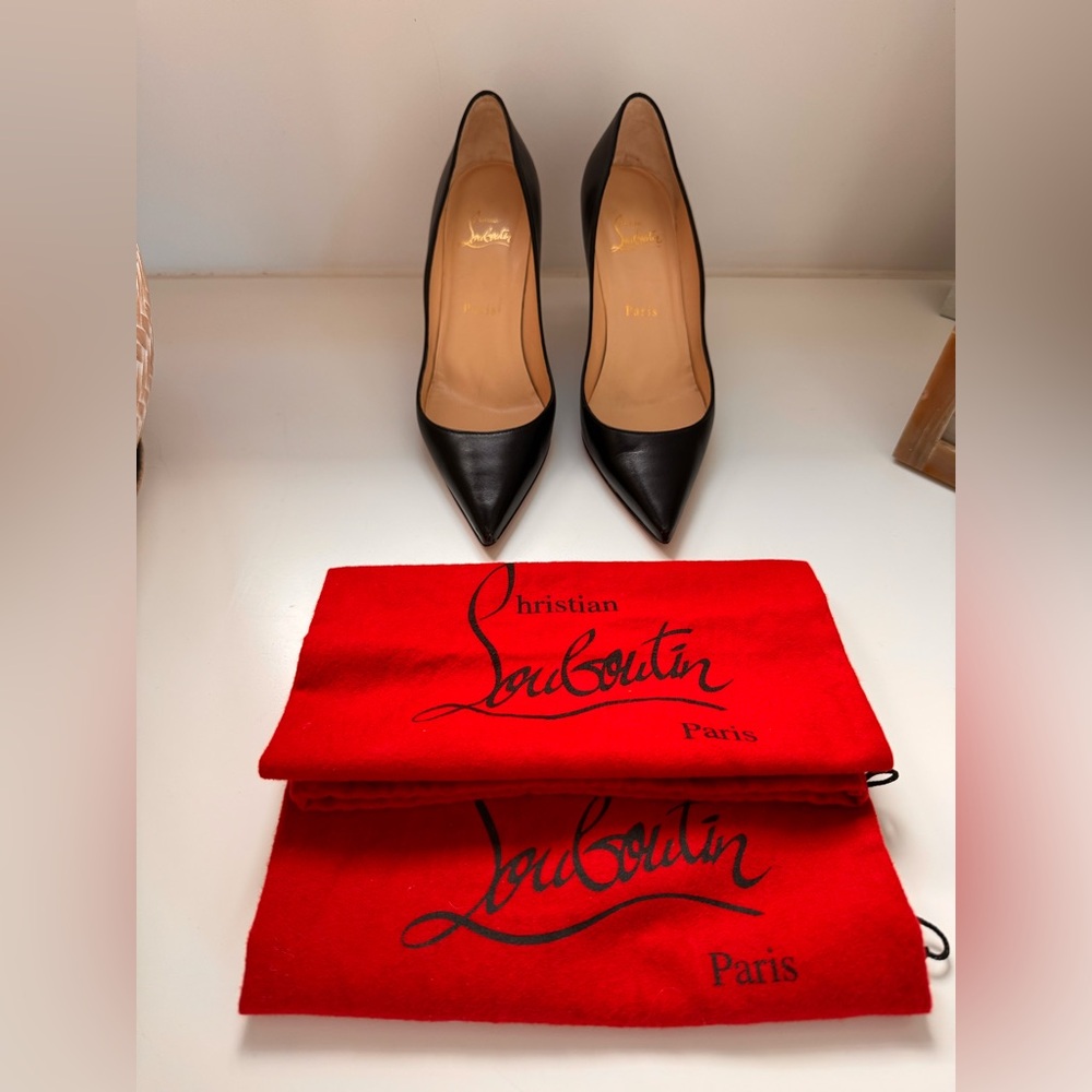 Christian Louboutin Black Leather Pointed-Toe Pumps